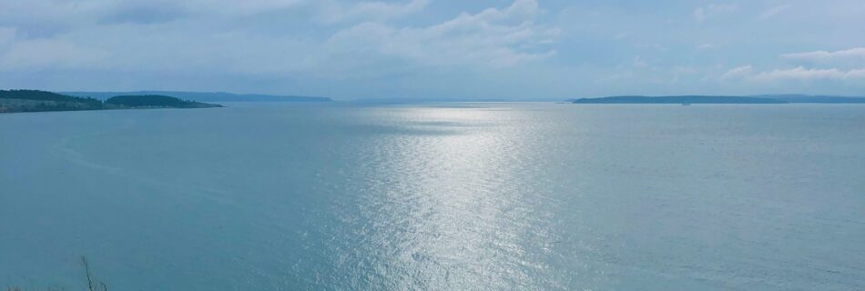 Green cliff over water